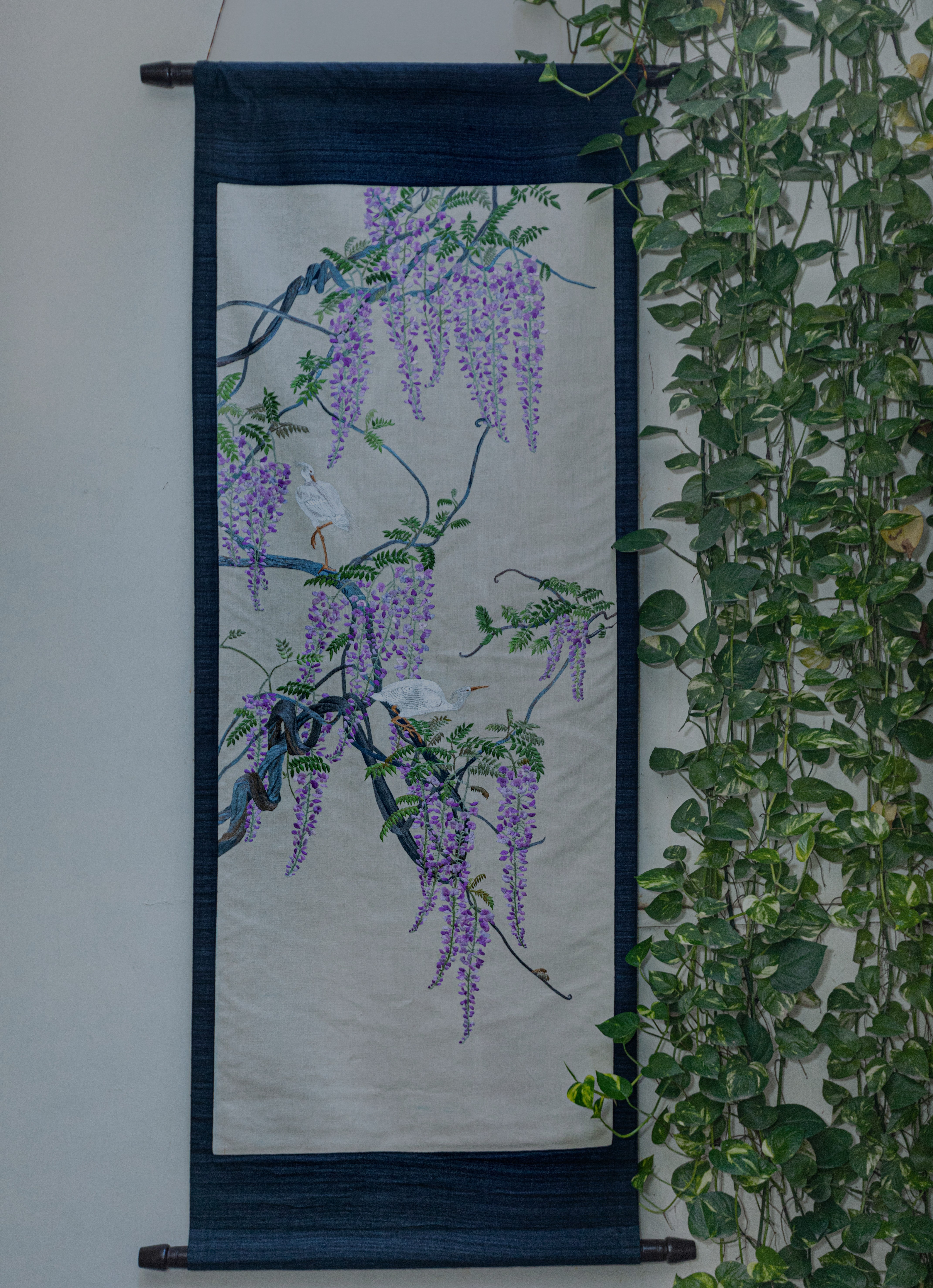 Egrets and Wisteria - Detail 1